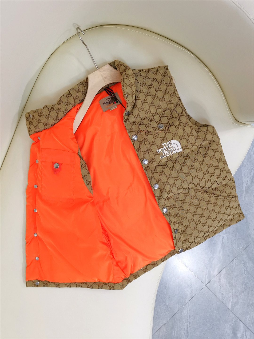 GUCCI Brown Monogram Hooded Down Vest