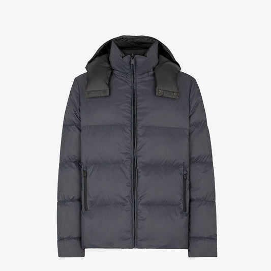 Fendi Grey Hooded Baffled Puffer Jacket
