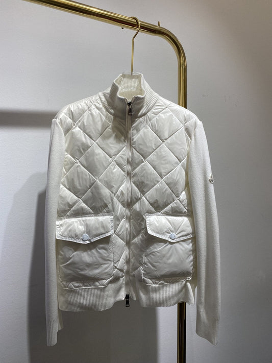 Moncler Diamond-Quilted Knit Sleeve Jacket