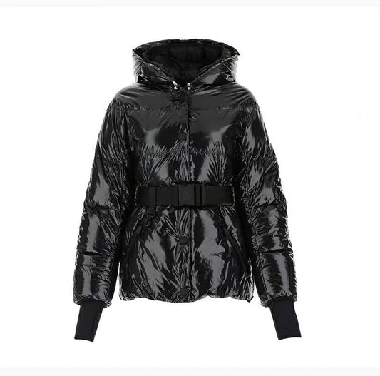 Moncler Women's Glossy Belted Hooded Puffer Coat