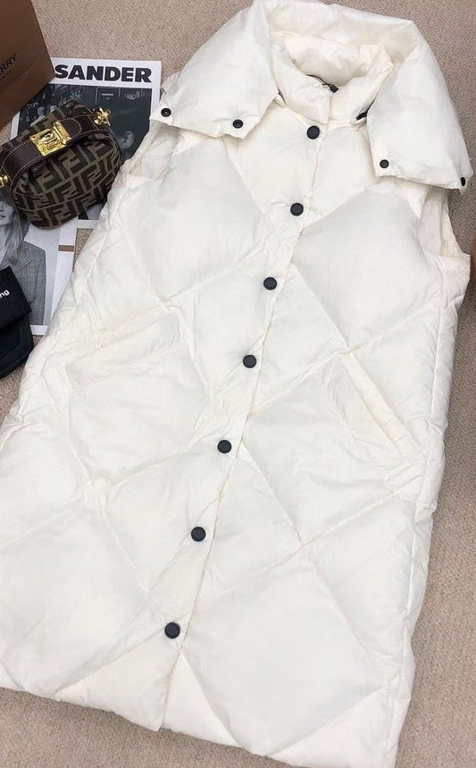 Burberry Long Diamond-Quilted Hooded Down Vest