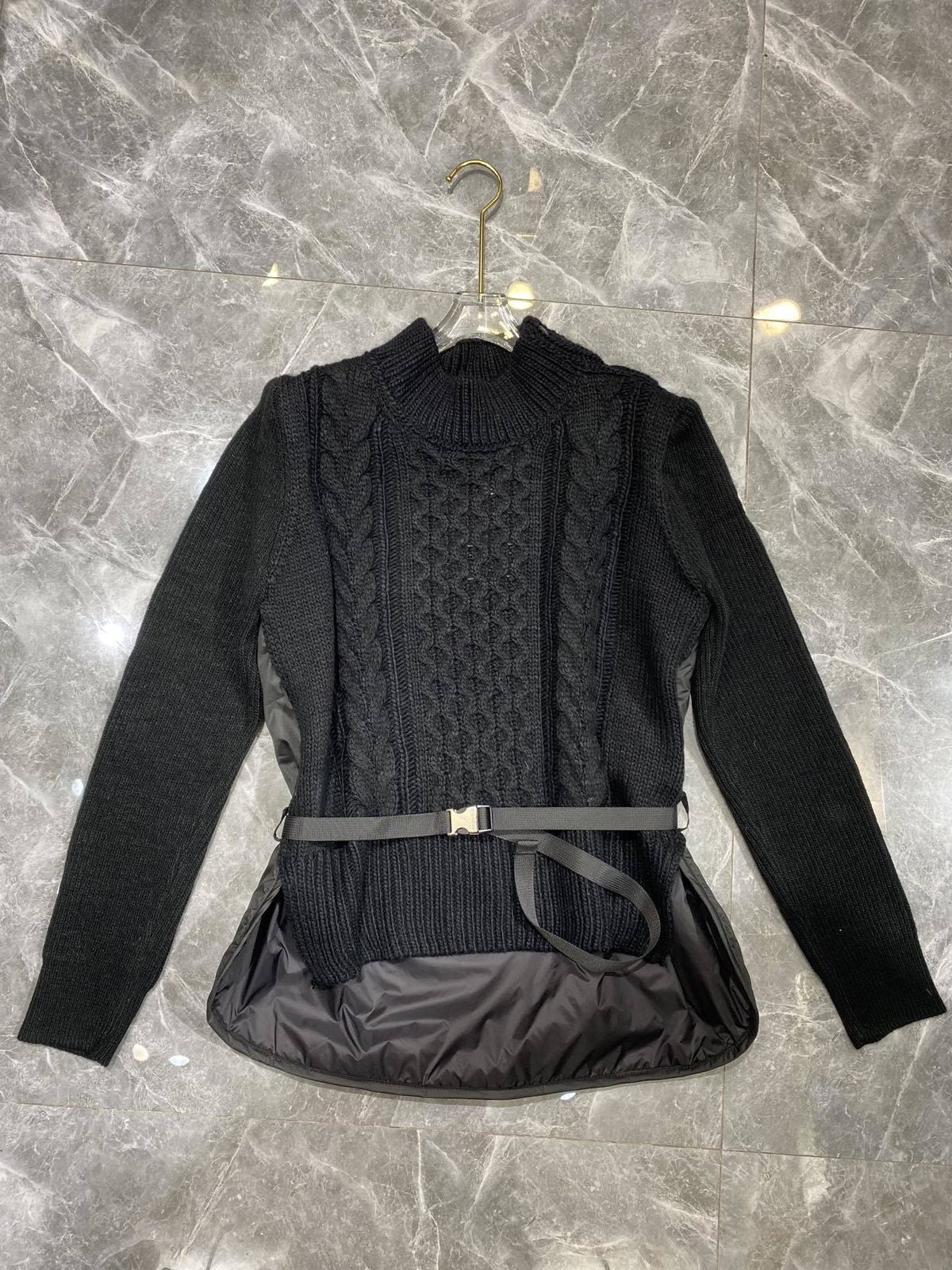 Moncler Belted Padded Panel Cable-Knit Sweater