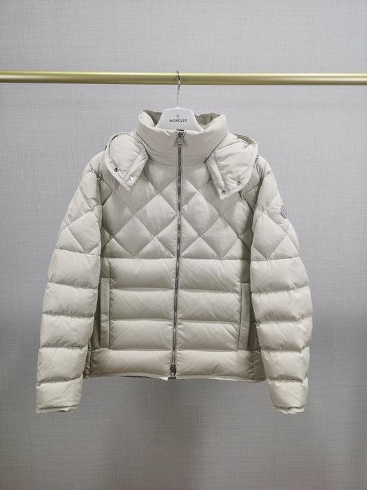 Moncler Men's Quilted Short Down Coat with Detachable Hood