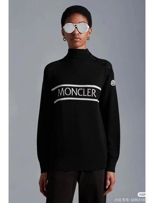 Moncler Women's Mock-Neck Button-Shoulder Knit Sweater