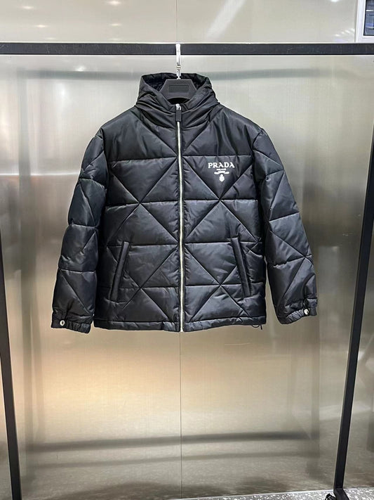 Prada Men's Black Diamond-Quilted Hooded Puffer Jacket