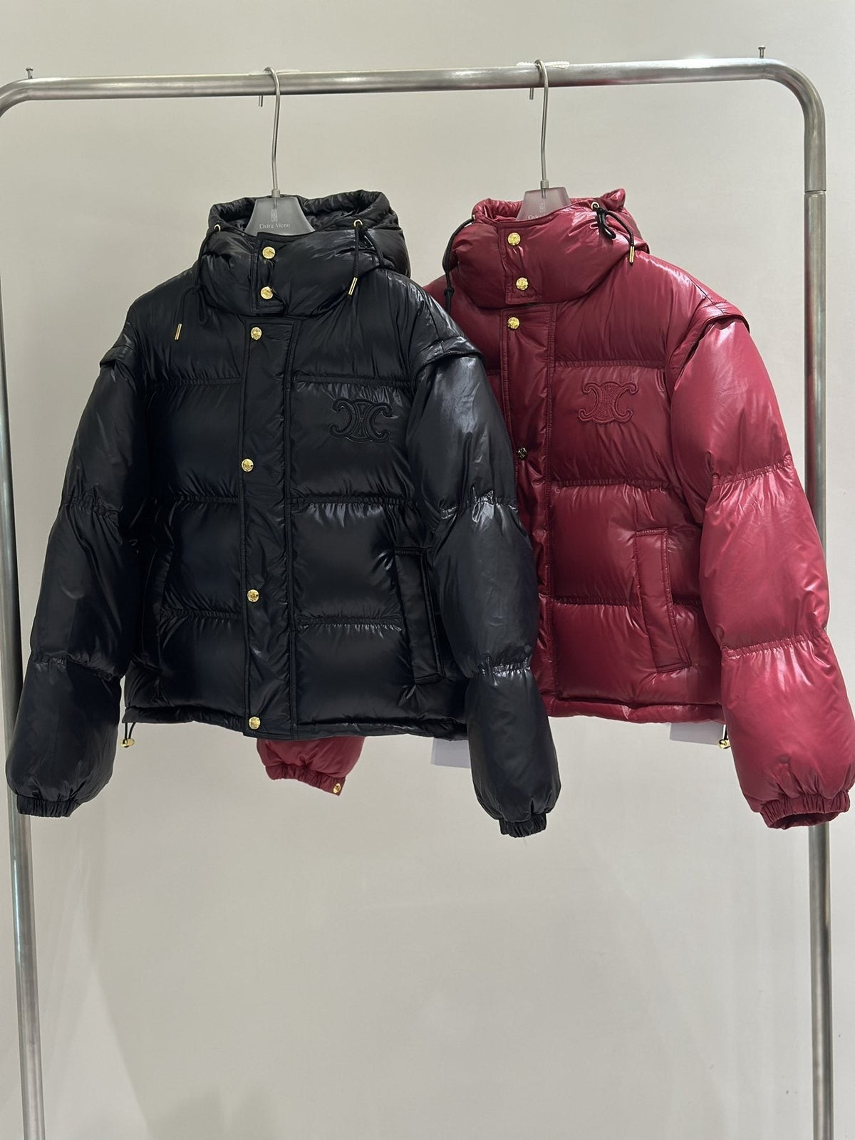 CELINE Down Coat Women's Convertible Hooded Puffer Coat
