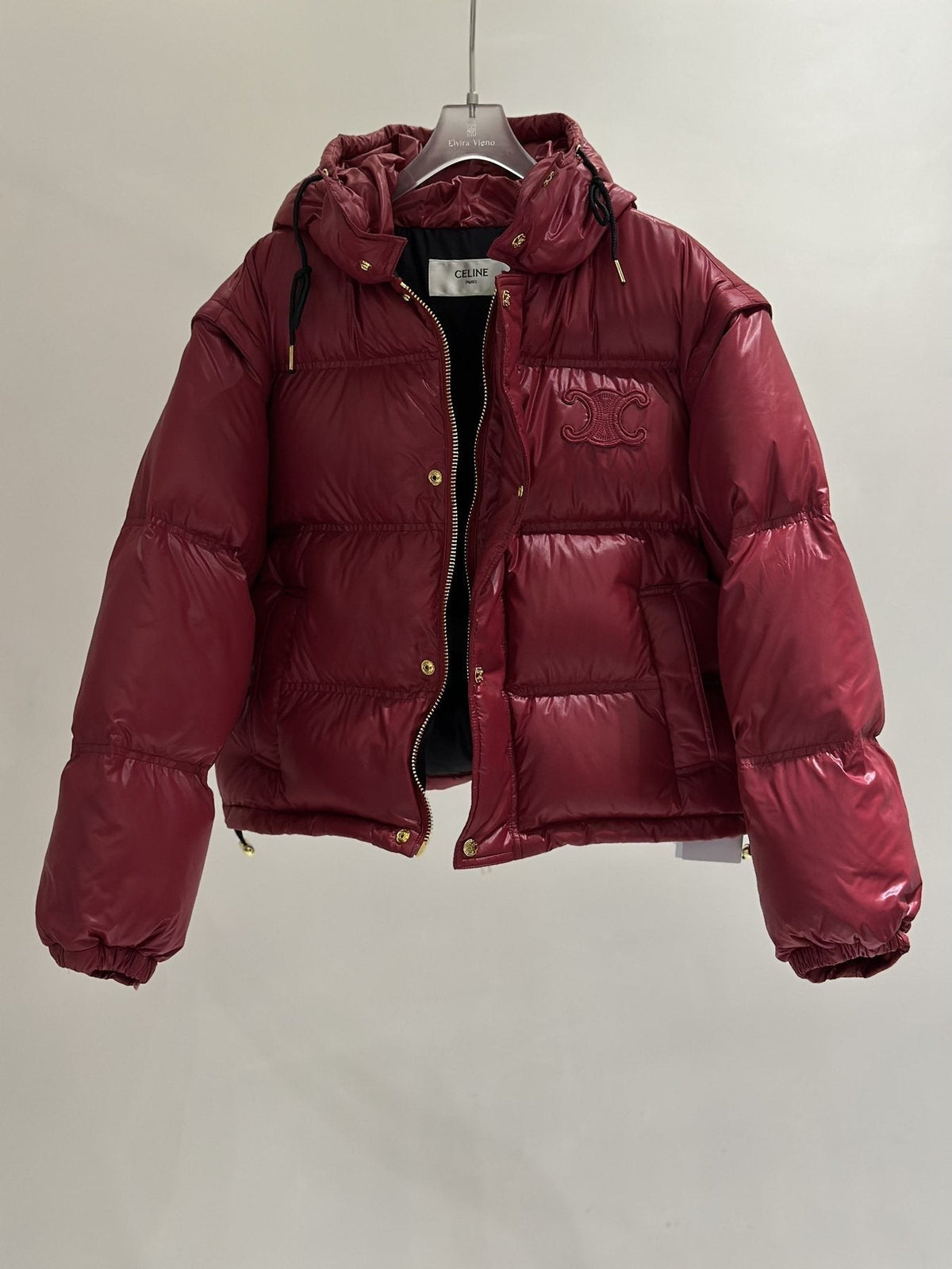 CELINE Down Coat Women's Convertible Hooded Puffer Coat