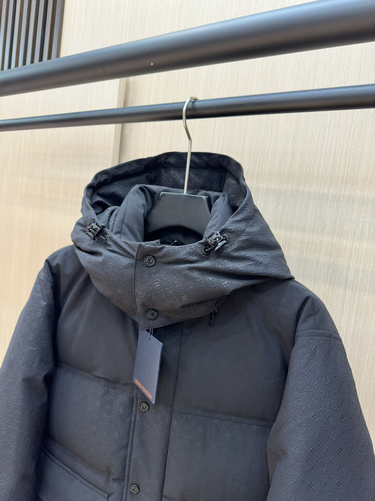 LV Tonal Pattern Hooded Puffer Coat