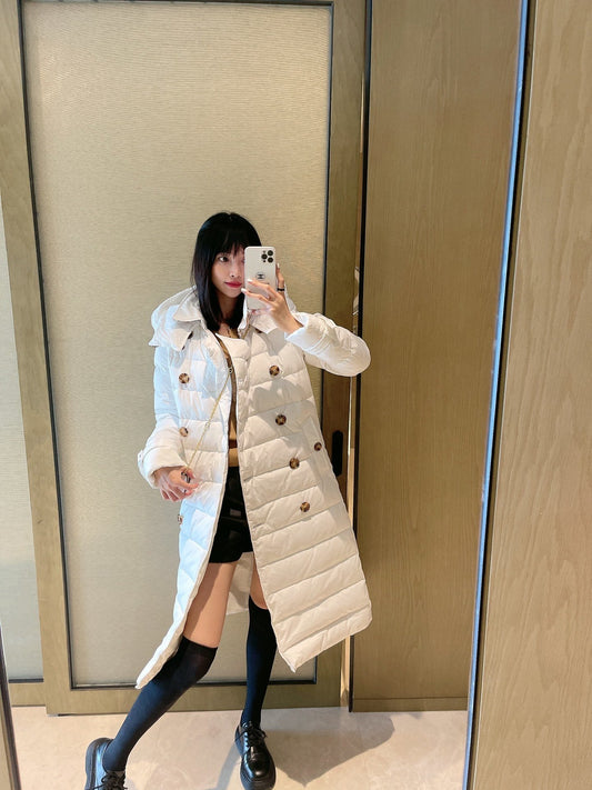 Burberry Belted Double-Breasted Long Down Jacket
