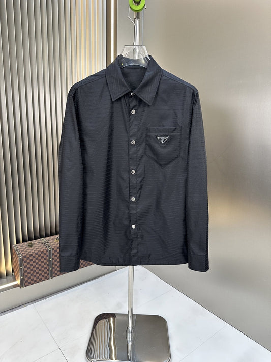 Prada Black Textured Long-Sleeve Button-Up Shirt