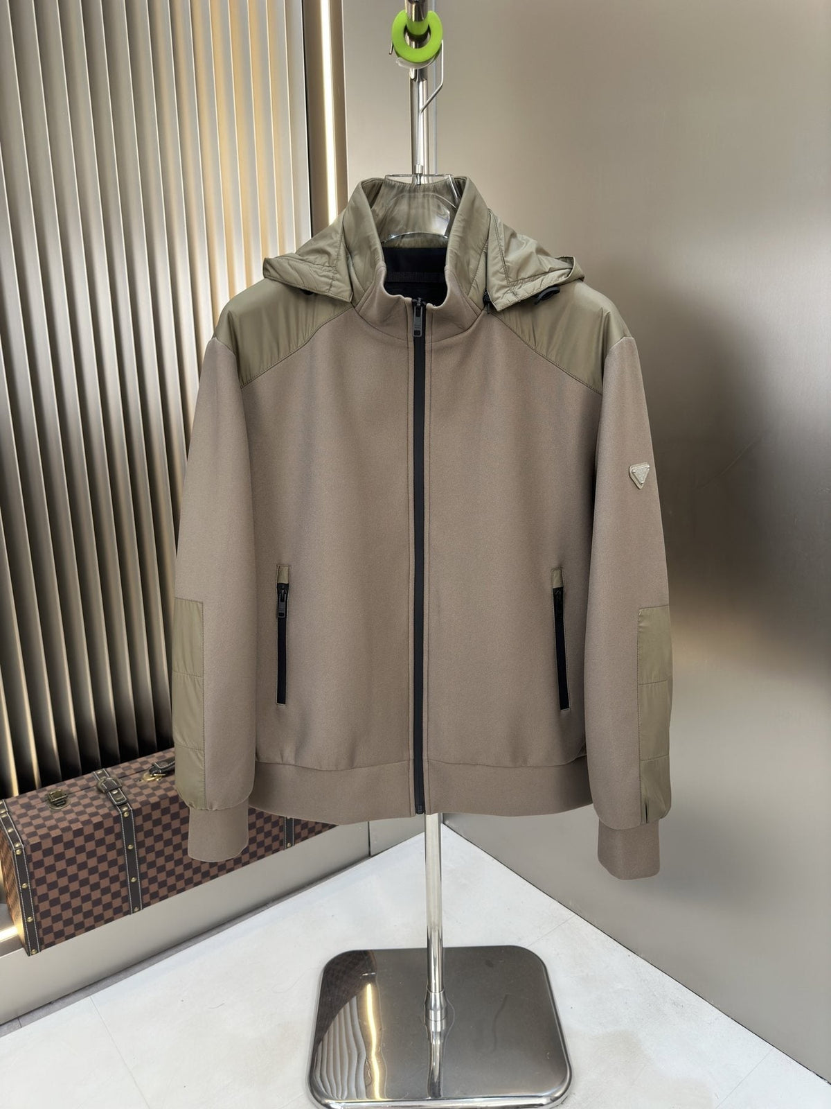 Prada Hooded Contrast-Panel Jacket