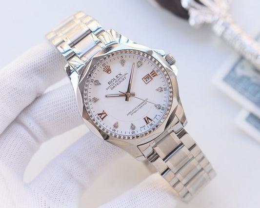 Rolex Silver White Dial Bracelet Watch