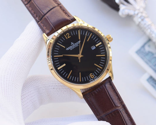 Jaeger-LeCoultre Gold Brown Black Dial Strap Watch