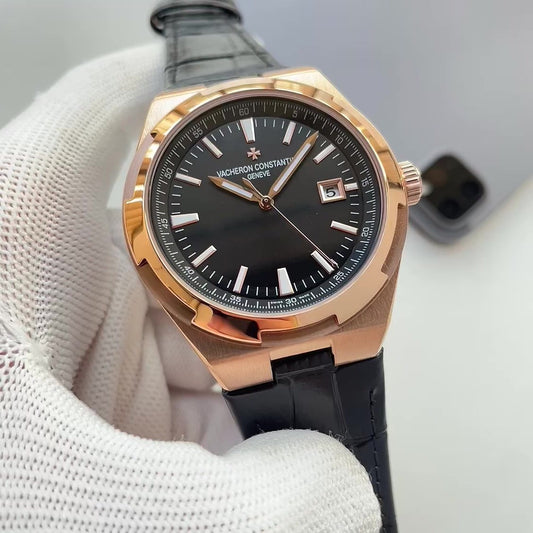 Vacheron Constantin Black Dial Leather Strap Watch