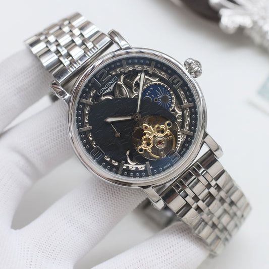 Longines Silver Black Bracelet Watch